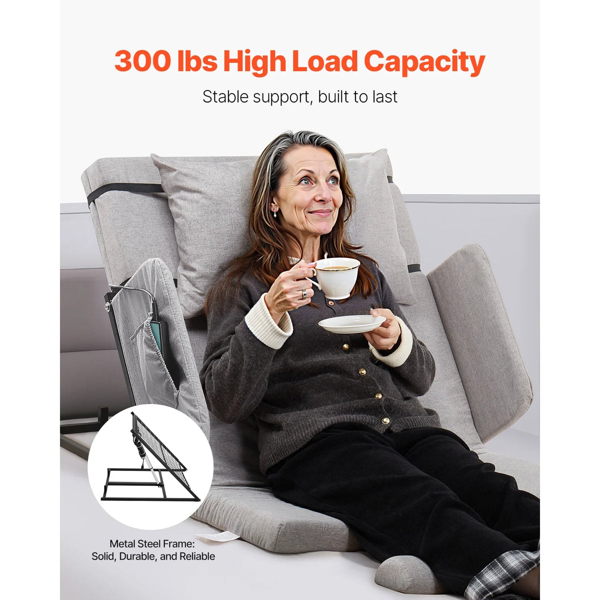 KFFKFF Electric Adjustable Bed Backrest, 300 lbs Capacity, 4-68 Incline, with Armrest & Storage Pocket, Machine Washable, Ideal for Pregnant Women, Elderly, and Patients