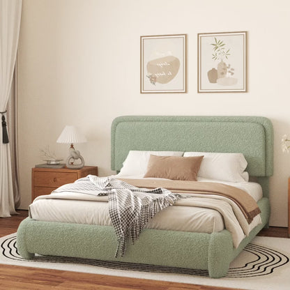 VIPLOV King Size Boucle Bed Frame, Cloud Upholstered Platform Bed with Height Adjustable Headboard & Soft Rounded Corners, No Noise Free, Easy Assembly,Beige