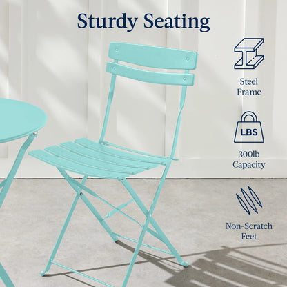 Best Choice Products 3-Piece Small Bistro Set, Folding Patio Furniture Set of 2 Chairs and Table - Black
