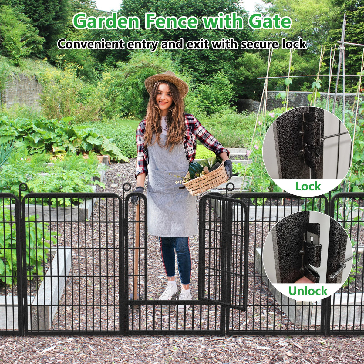 Garden Fence with Gate Fencing No Dig Fence Panels 30ft(L) 32in(H) for Yard Animal Barrier Decorative Garden Fencing for Backyard Patio Garden Fences and Borders for Dogs