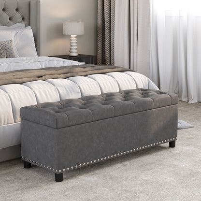 BELLEZE Button-Tufted Faux Leather Storage Ottoman Bench - Brentwood (Dark Brown)
