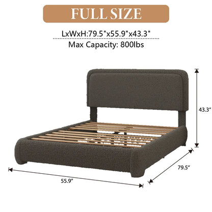 VIPLOV King Size Boucle Bed Frame, Cloud Upholstered Platform Bed with Height Adjustable Headboard & Soft Rounded Corners, No Noise Free, Easy Assembly,Beige