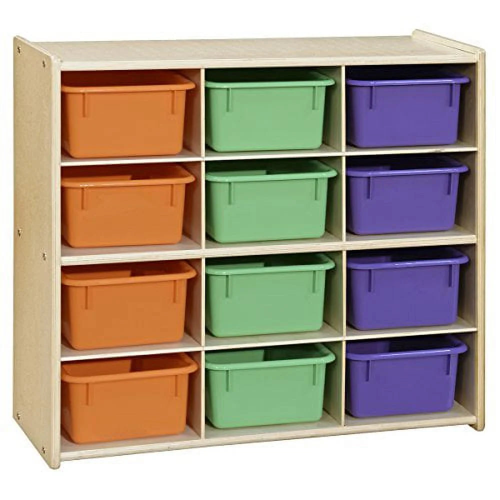 Contender Baltic Birch 12-Cubby Storage Unit w/ Assorted Pastel Trays - RTA