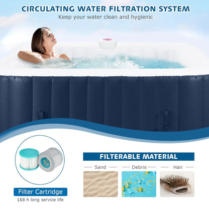 73 inch 4-6 Person Inflatable Hot Tub Spa with Control Panel, Outdoor Portable Hottub with 130 Jets, Insulated Tub Cover and Floor Protector, Temperature up to 104F, Gray