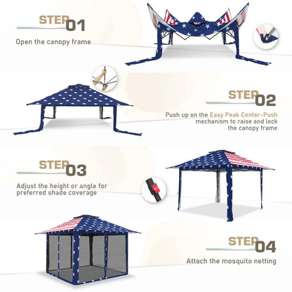 EAGLE PEAK 13' x 13' Pop-Up Gazebo Tent Instant w/Mosquito Netting，Outdoor Gazebo Canopy Easy Set-up Folding Shelter (Beige/Brown)