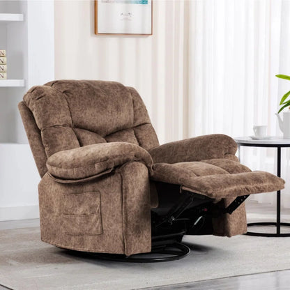 Colerline 35.43" Wide Modern Velvet Upholstered Heating & Massage Swivel Reclining Rocker Chair with Hidden Cupholders for Living Room and Bedroom, Brown