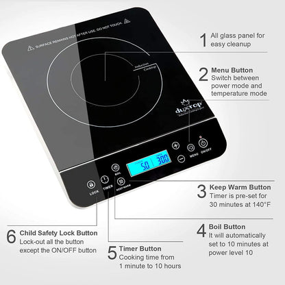 Duxtop Portable Induction Cooktop, Countertop Burner Induction Hot Plate with LCD Sensor Touch 1800 Watts, Silver 9600LS/BT-200DZ