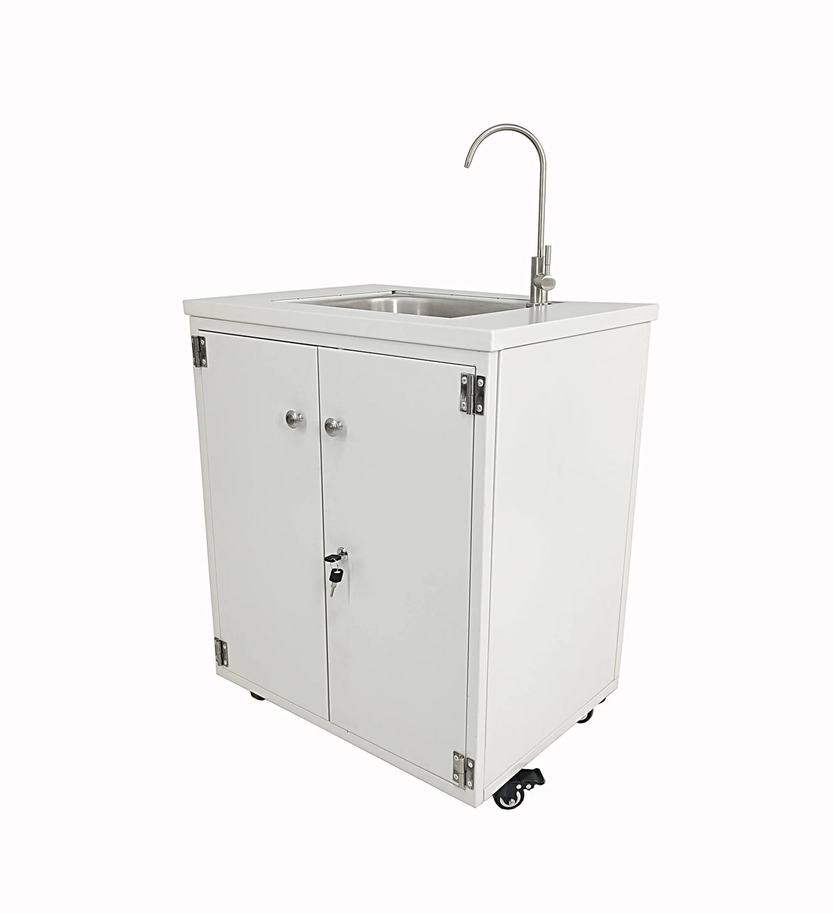 Cabinet Portable Sink Self Contained Hand Wash Station Mobile Sink Water Fountain Water Supply 110V/12V Powered Built-in Pump Water Jugs NOT included 24 X 18 X 30" CABINET SIZE 10094