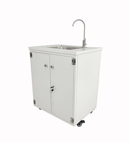Cabinet Portable Sink Self Contained Hand Wash Station Mobile Sink Water Fountain Water Supply 110V/12V Powered Built-in Pump Water Jugs NOT included 24 X 18 X 30" CABINET SIZE 10094