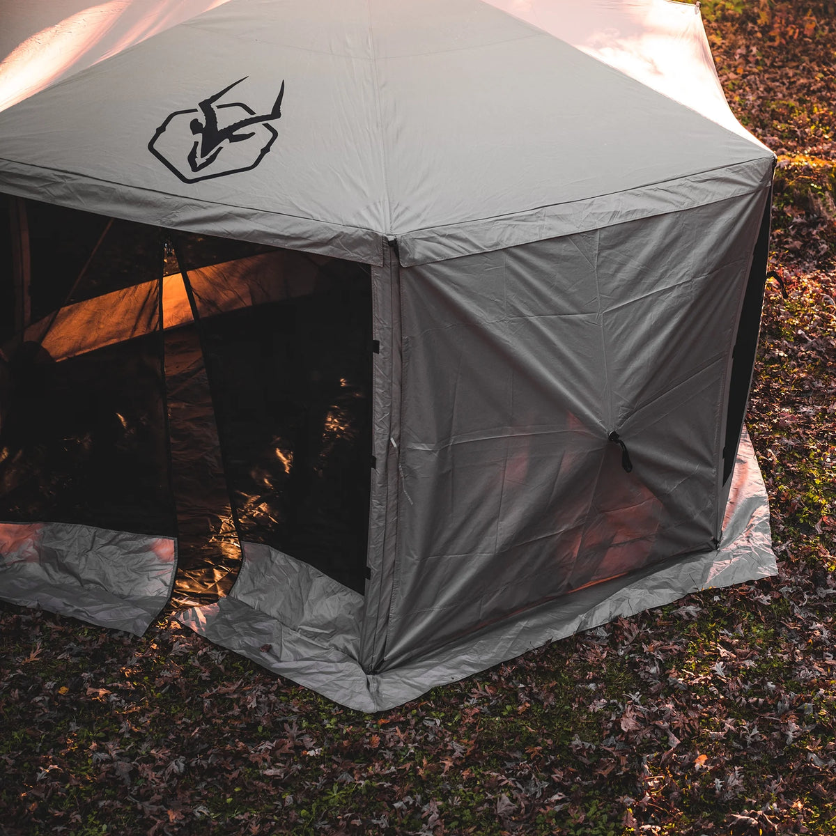 Gazelle Tents?,G6 6-Sided Portable Gazebo with TriTech Mesh, Easy Pop-Up Hub Screen Tent, Waterproof, UV Resistant, 8-Person & Table, Desert Sand, 86" x 124" x 124", GK914, Includes 3 Wind Panels