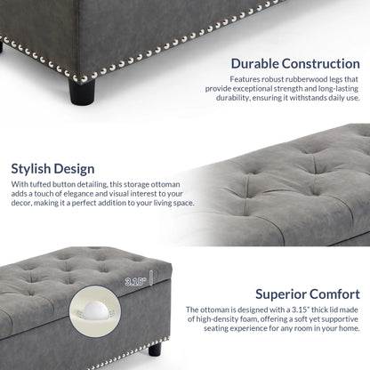 BELLEZE Button-Tufted Faux Leather Storage Ottoman Bench - Brentwood (Dark Brown)