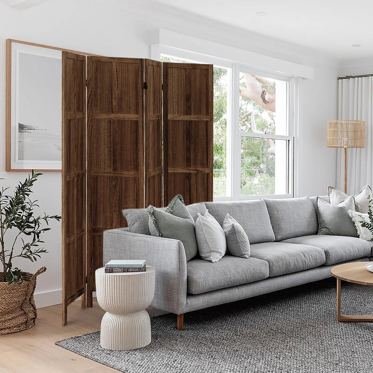 Aletheiawu 4 Panel Room Divider Wall and Folding Privacy Screens No Installation Required White