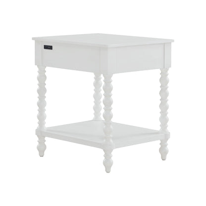 Pioneer Woman Harper Spindle Nightstand with USB Charging Ports, Adults and Teens, White Finish