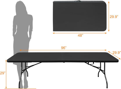 Folding Table with Carry Handle, Portable Fold-in-Half Plastic Table, Rectangle Foldable Table for Indoor