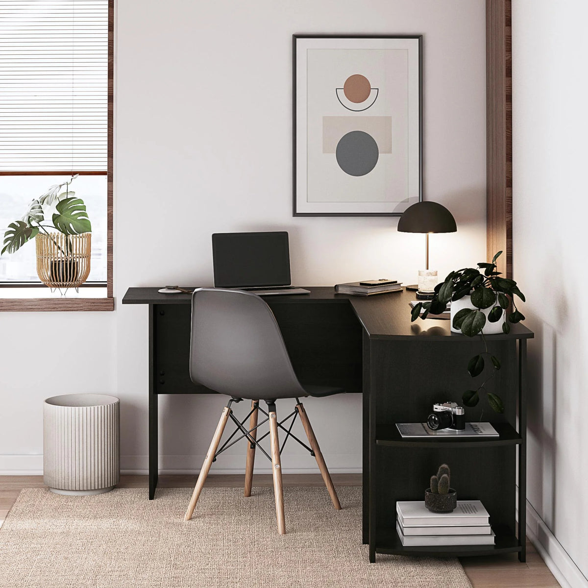 Ameriwood Home L Shaped Desk with Side Storage, Black Oak