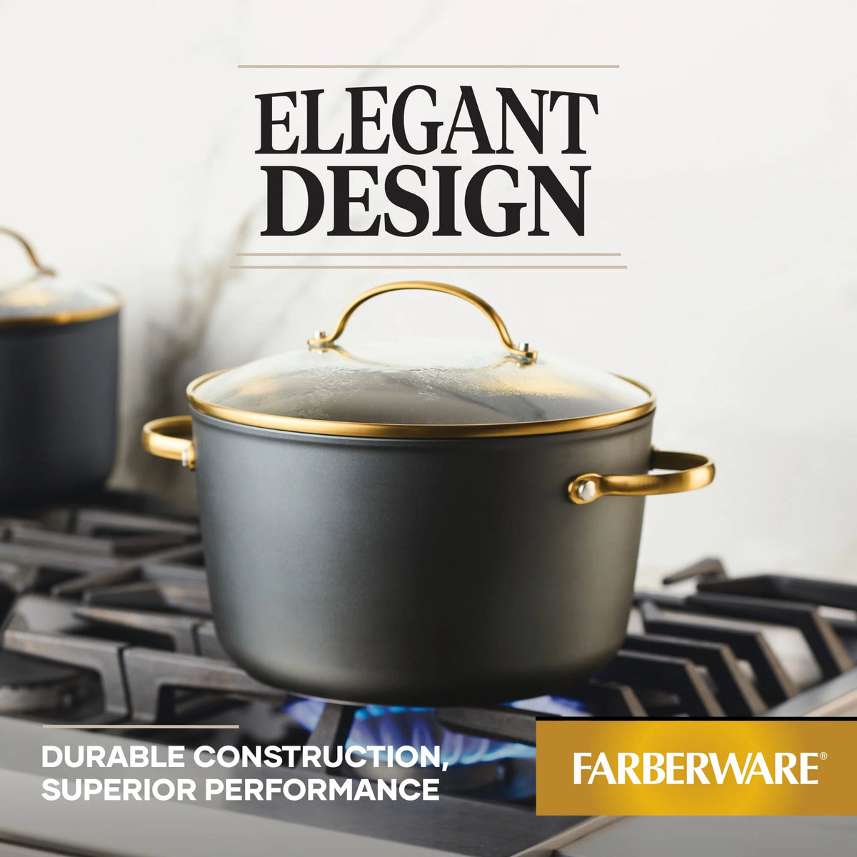 Farberware Forged Induction 12 Pcs Ceramic Nonstick Set with Cooking Tools, Dishwasher Safe and Oven Safe to 500F, Black