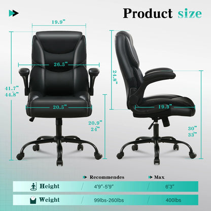 JONPONY Big and Tall Office Chair Wide Seat Ergonomic Computer Desk Chair High Back Executive Leather Chair Adjustable Task Chair Lumbar Back Support 8 Hours Heavy Duty Design,Black