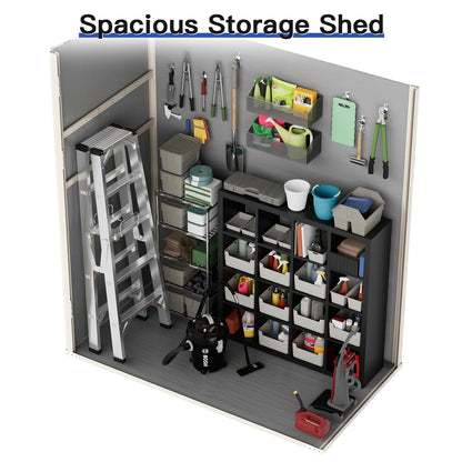 Sunmthink 5.0' X 3.1' Resin Outdoor Shed with Base Frame, Plastic Shed with Lockable Door, for Garden, Ptaio, Backyard, Gray