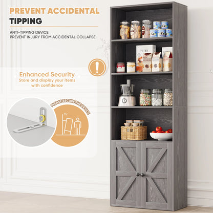 Furmax 1 Piece 4-Shelf Farmhouse Bookcases 4-Tier Bookshelf with Adjustable Shelves&Doors,Storage Cabinet for Home Living room,Kitchen,Office,White