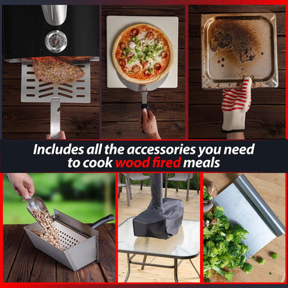 Deco Chef Outdoor Pizza Oven with 2-in-1 Pizza and Grill Oven Functionality, 13" Pizza Stone, Portable Stainless Steel Construction, Pizza Peel, Dough Scraper, Scoop, Slotted Grill (Black)