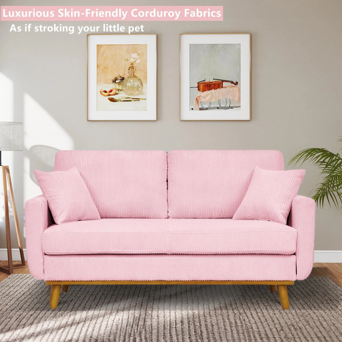 Aukfa 68" Small Sofa Couch Comfy Mid Century Modern Loveseat Sofa for Living Room Bedroom, Cream