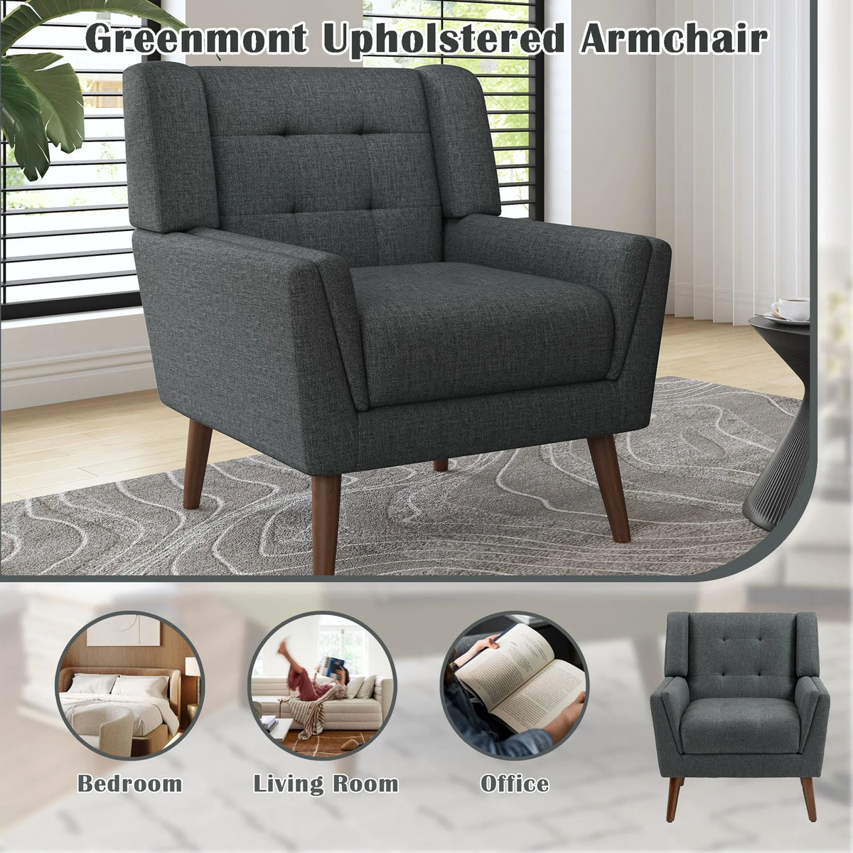 DREAMSIDEA Accent Chair Set of 2 Living Room Chair Linen Upholstered Comfortable Armchair Modern Chairs for Living Room Bedroom Indoor Furniture, Beige