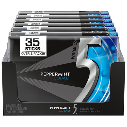 5 Gum Sugar Free Chewing Gum, Peppermint Cobalt, Mega Pack, 35 Sticks, 6-count