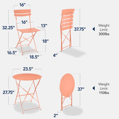 Best Choice Products 3-Piece Small Bistro Set, Folding Patio Furniture Set of 2 Chairs and Table - Black