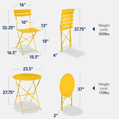 Best Choice Products 3-Piece Small Bistro Set, Folding Patio Furniture Set of 2 Chairs and Table - Black