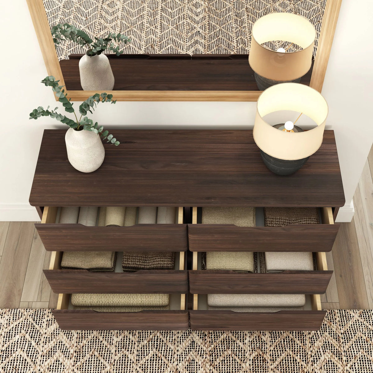 Plank+Beam Solid Wood Farmhouse 6 Drawer Dresser, Barnwood Brown