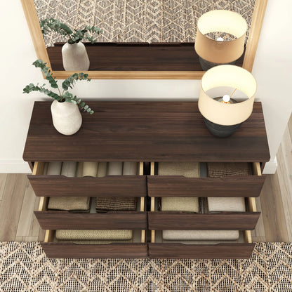 Plank+Beam Solid Wood Farmhouse 6 Drawer Dresser, Barnwood Brown