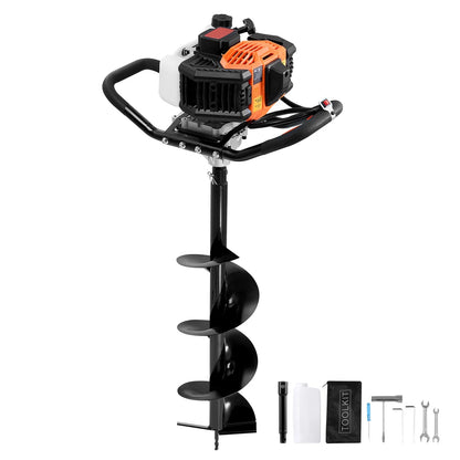 KFFKFF Gas Earth Auger, 52CC 1450W, includes 8 Drill Bit & Extension Rod, Ideal for Garden, Farmland Fence Installation, Orange & Black