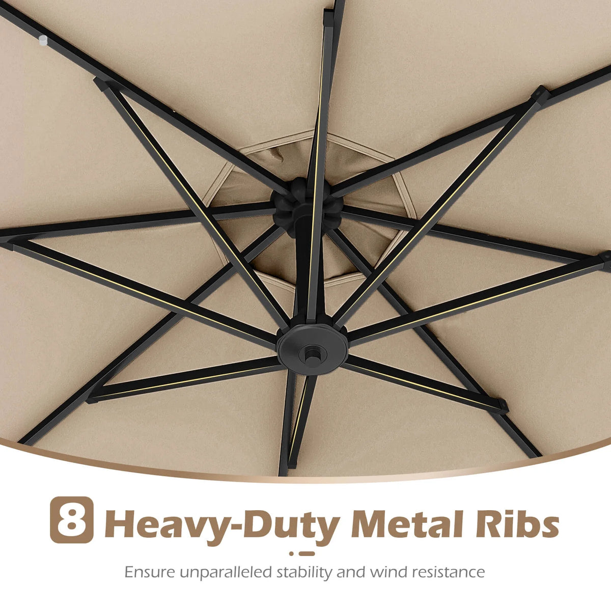 Costway 10 FT Solar Offset Hanging Umbrella Patio Cantilever Umbrella with 32 LED Lights Brown