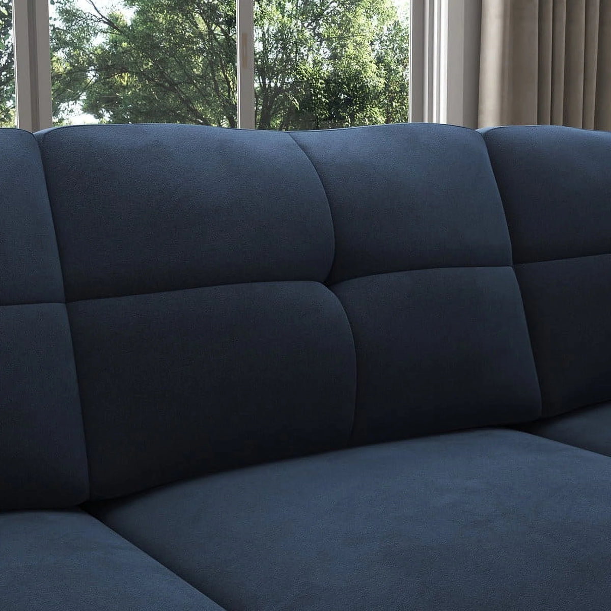 HONBAY Rivet Corner Sofa L-Shaped Sofa Couch Reversible 4-Seater Couch for Living Room and Apartment, Dark Blue