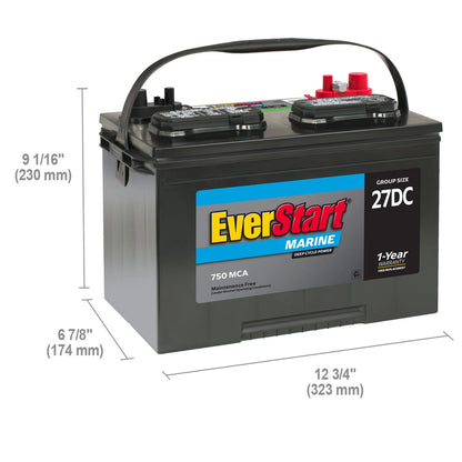 EverStart Lead Acid Marine & RV Deep Cycle Battery, Group Size 27DC 12 Volt, 750 MCA*