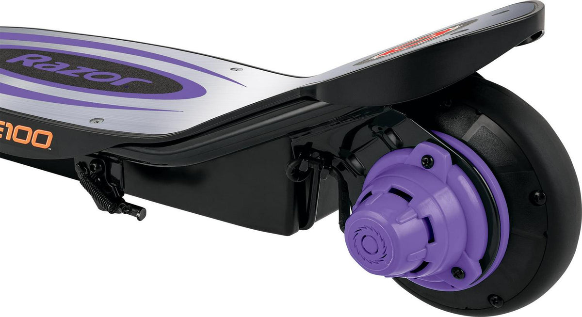 Razor Power Core E100 Aluminum Deck Electric Scooter. Age 8+. 11 Mph. 60-Min Run. Purple