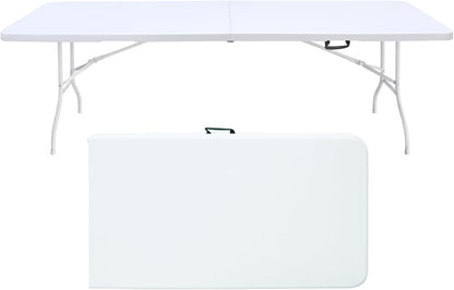 Folding Table with Carry Handle, Portable Fold-in-Half Plastic Table, Rectangle Foldable Table for Indoor