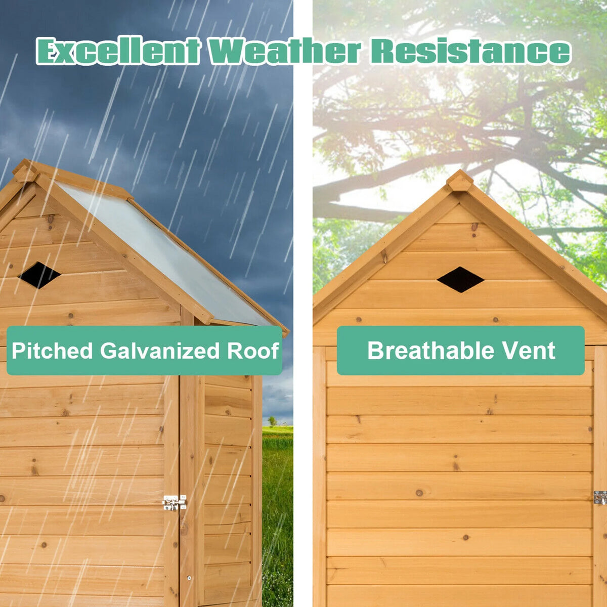 Gymax Outdoor Storage Shed Lockable Wooden Garden Tool Storage Cabinet W/ Shelves