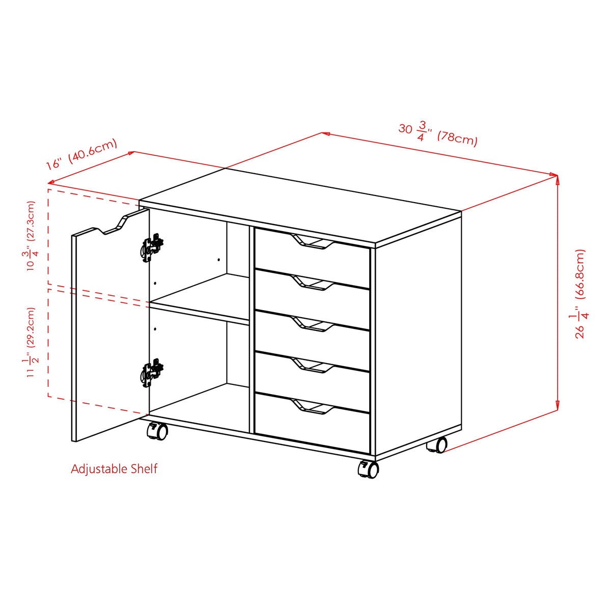Winsome Halifax 5-Drawer, Side Storage Mobile Cabinet 10630, White Finish
