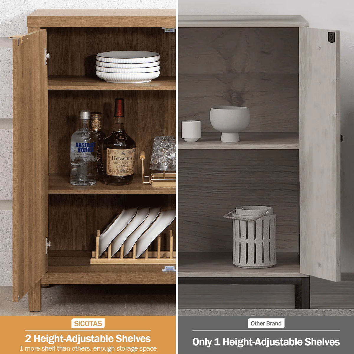 Sanspredet Sideboard Buffet Cabinet Set of 2, Rattan Cabinet with Doors Farmhouse Kitchen Storage Cabinet, Boho Liquor Cabinet Accent Cabinet