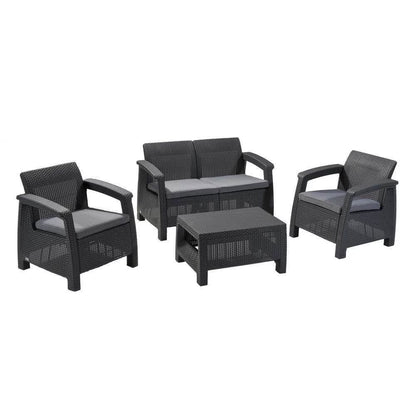 Keter Corfu All Weather Resin 4 Piece Patio Conversation Set, Graphite