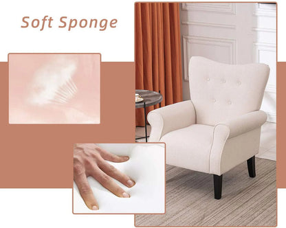 Richryce MidCentury Accent Chair with Arm ,High Back Armchair Beige,Beige