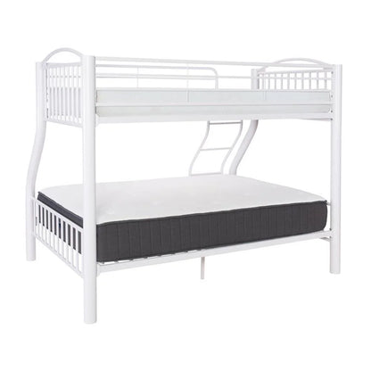 Linon Heavy Metal Twin Over Full Bunk Bed Attached Ladder in White