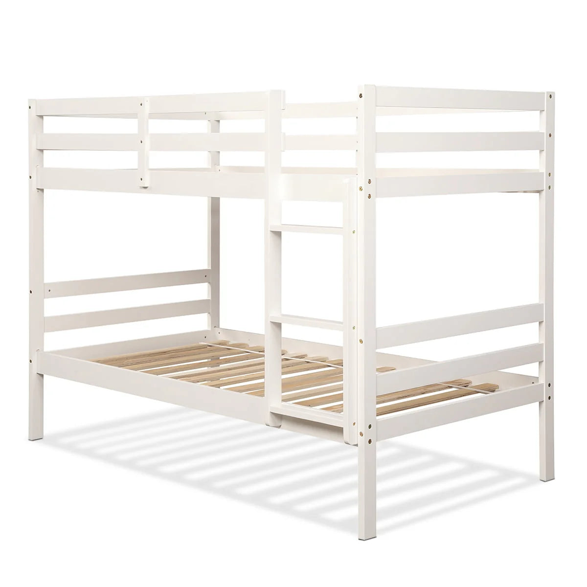 Costway Twin Over Twin Wood Bunk Beds Ladder Safety Rail White