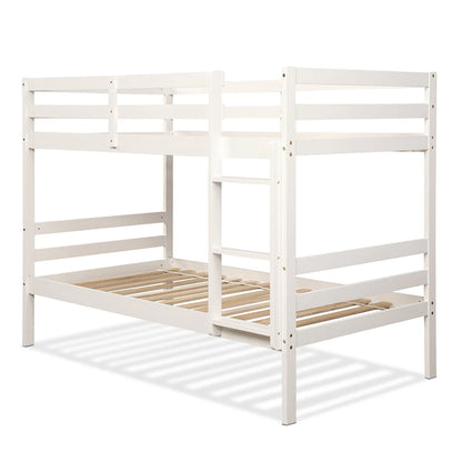 Costway Twin Over Twin Wood Bunk Beds Ladder Safety Rail White