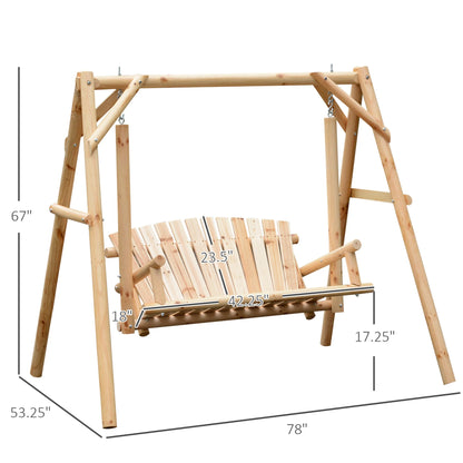 Outsunny Wooden Swing Bench, Garden Swing Chair, Brown