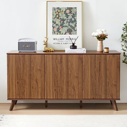 Wirrytor Sideboard Storage Cabinet with Doors and Shelves, Buffet Cabinet with Storage, Credenza Storage Cabinet for Kitchen, Wooden Fluted Cabinet, Under TV Cabinet with Storage - Black