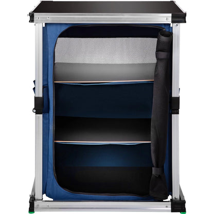 Camping Kitchen Station, Aluminum Portable Folding Cook Table with 3-Tier Storage Organizer, Side Pocket and Carrying Bag, for Outdoor BBQ Party Backyards and Tailgating, Blue