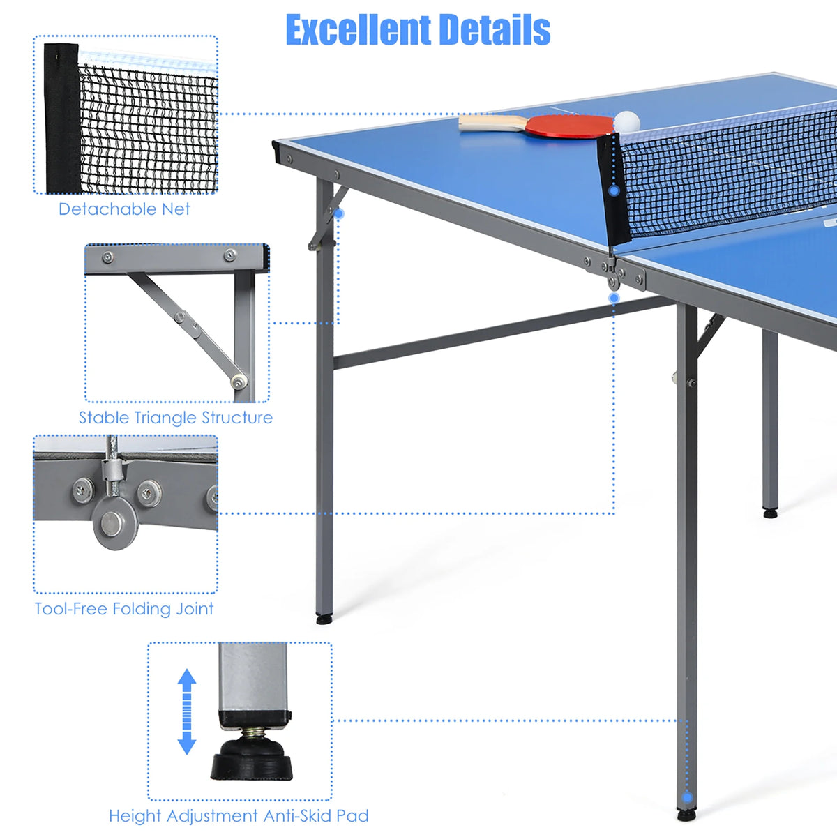 Goplus 6’x3’ Portable Tennis Ping Pong Folding Table w/Accessories Indoor Outdoor Game