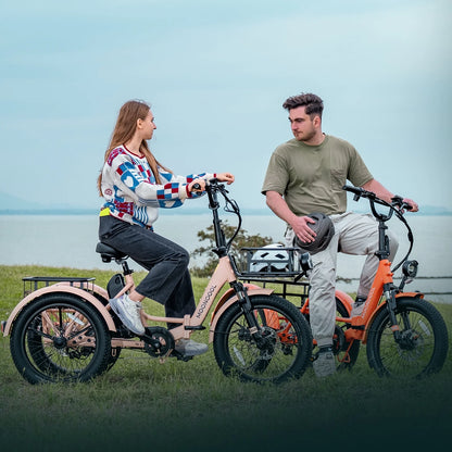 MOONCOOL TK1 Folding Electric Tricycle for Adults,48V 14.5Ah Removable battery, 500W（Peak 1000w）Motor, 20" Fat Tire Step-Thru 3Wheel Electric Bicycle w/Front&Rear Baskets, Certified to UL 2849 by SGS